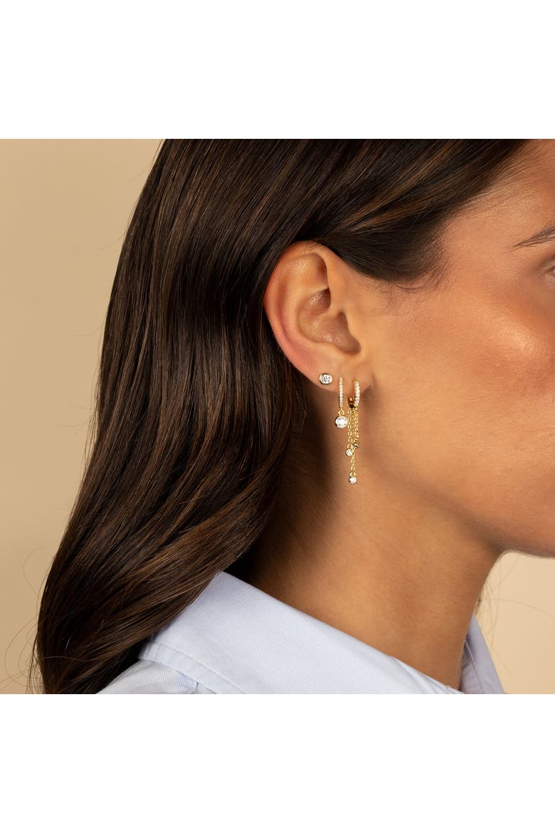 Triple CZ Drop Chain Huggie Earring, Alternate, color, Gold