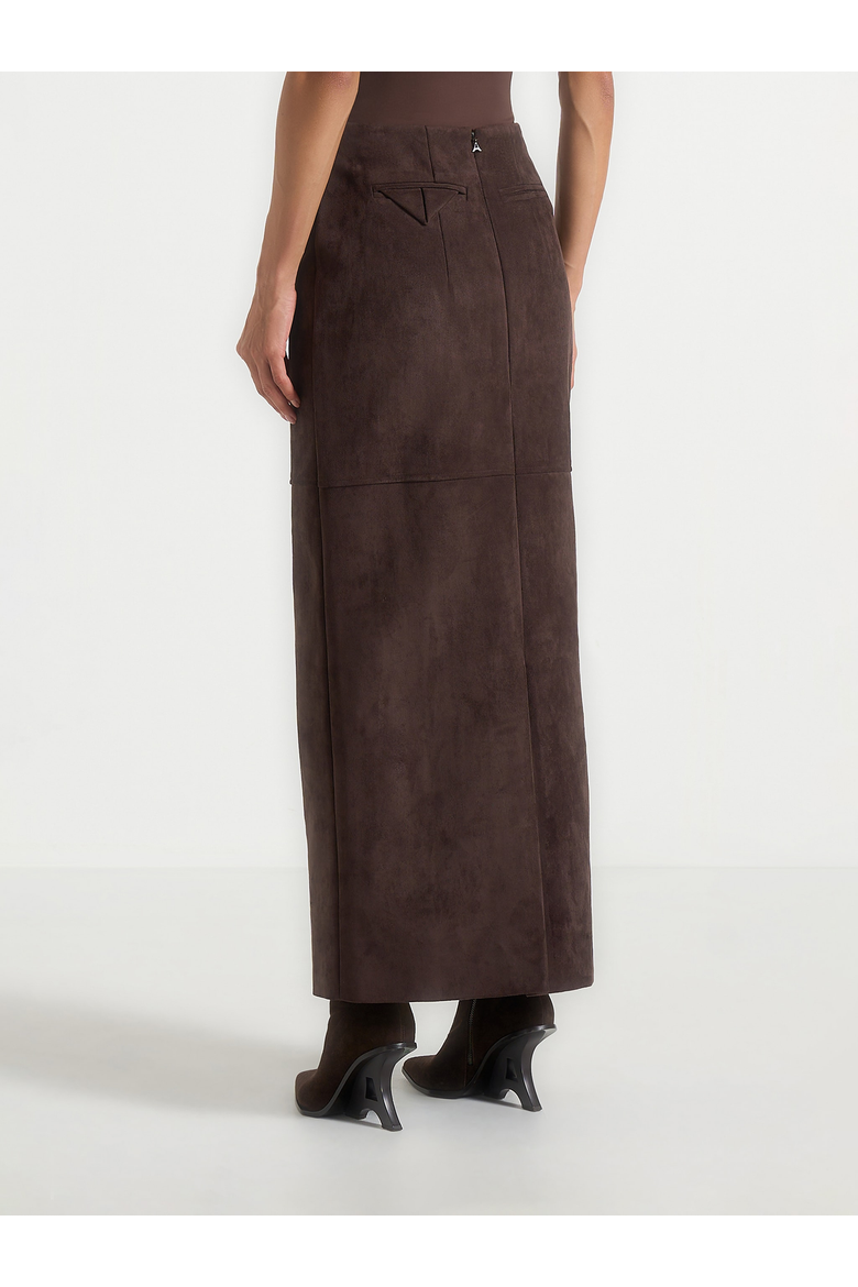 Celie Suede Maxi Skirt, Alternate, color, Brown