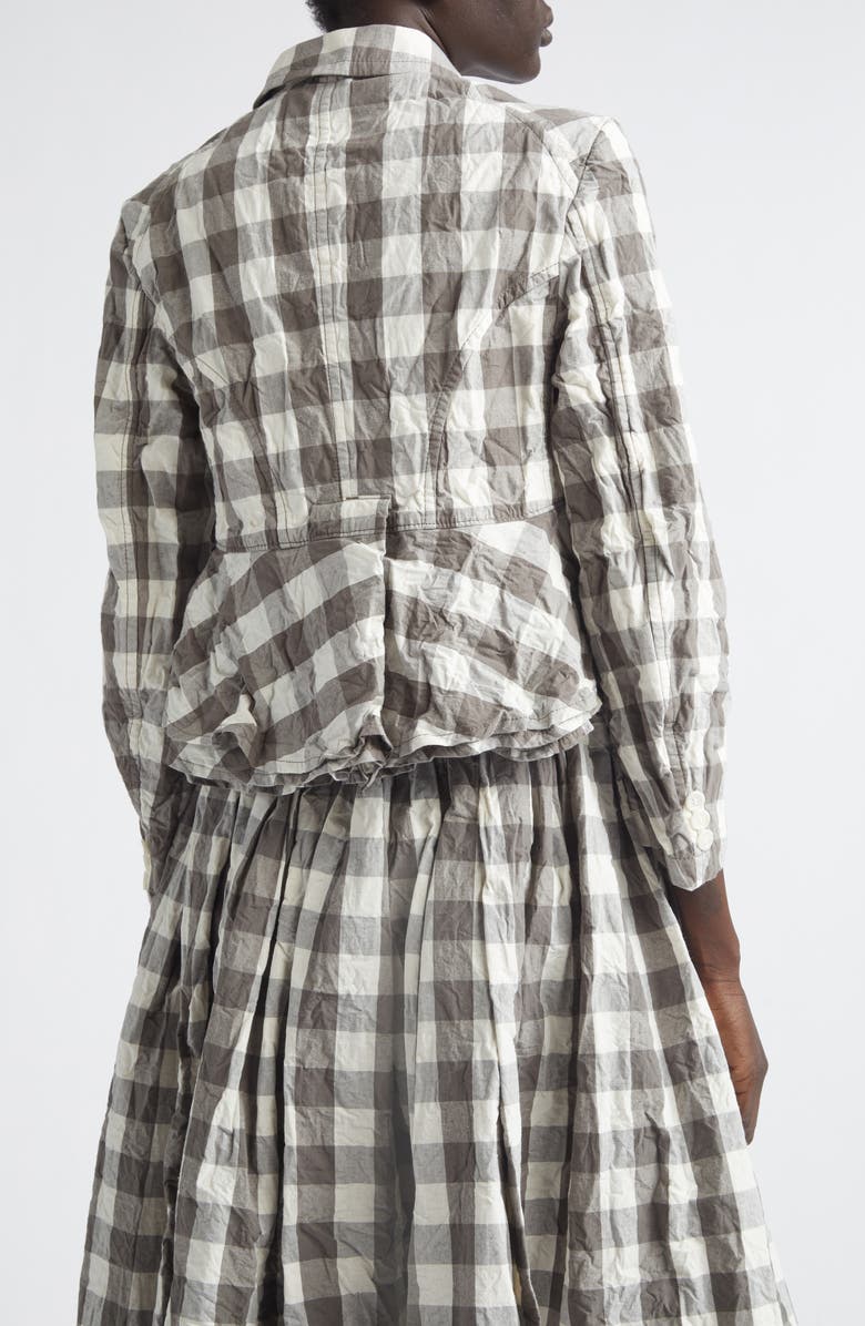 Tao Comme des Garçons Gingham Crinkled Cotton & Linen Peplum Jacket, Alternate, color, Gray/ White