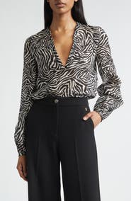 ST. JOHN Kathleen Zebra Print Voile V-Neck Tunic