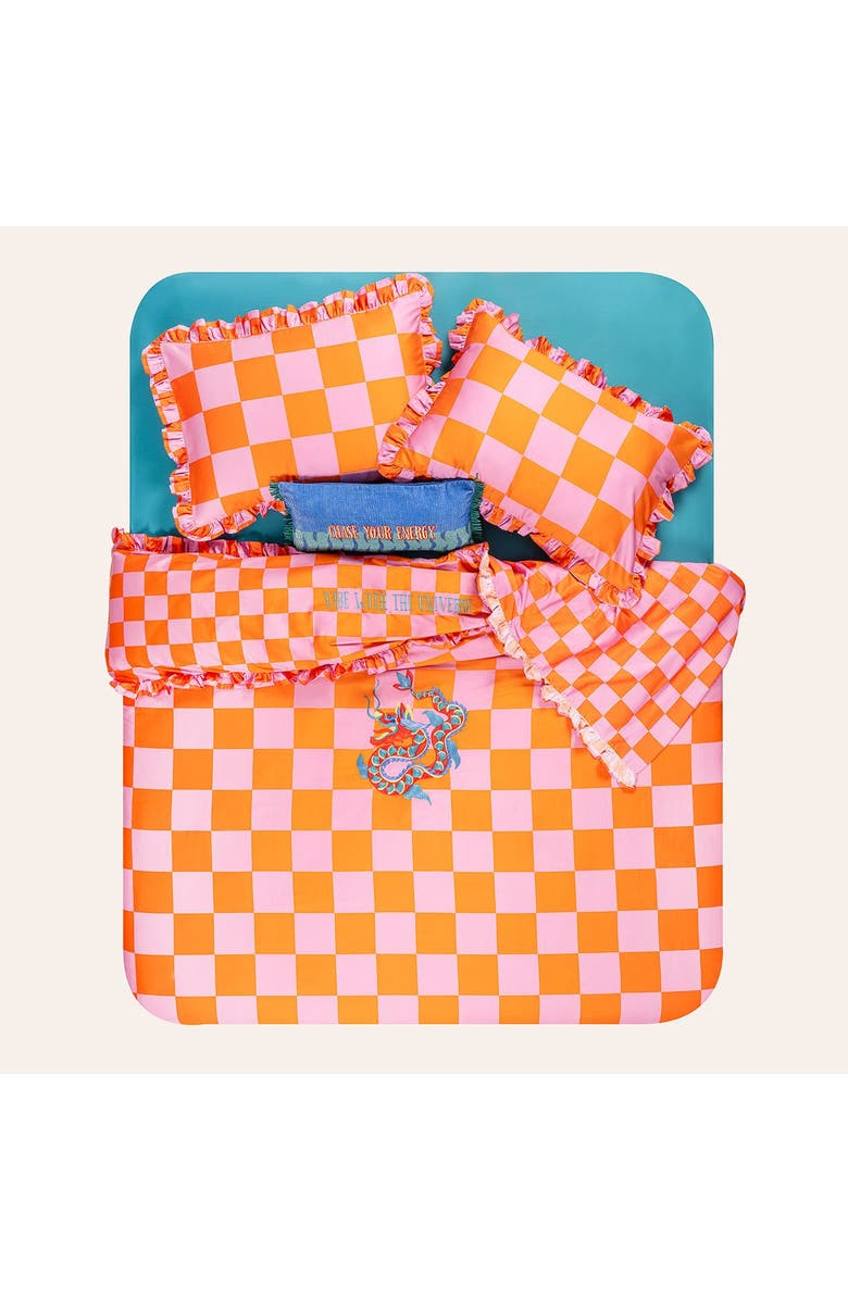 Zsa Zsa Zsu Lahor 300 Tc E.King Size 100% Cotton Satin Duvet Cover Set 102X87 In Checked, Alternate, color, Orange