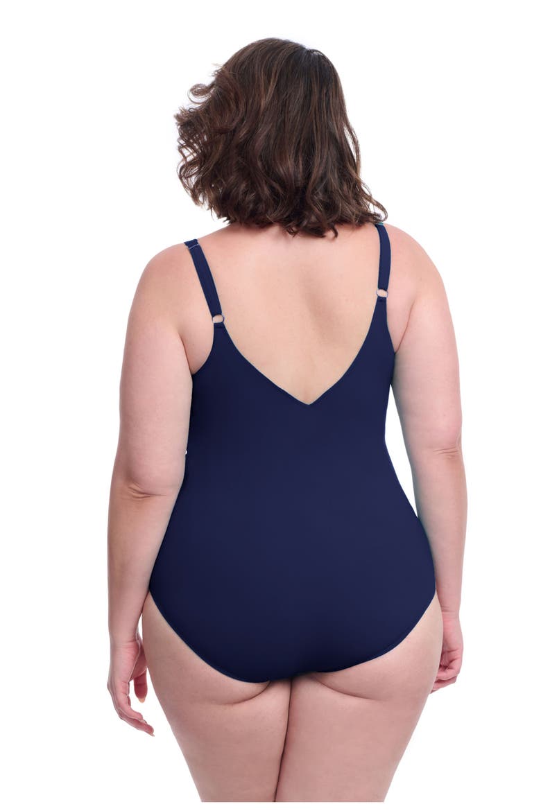 Tutti Frutti Plus Size Ruffle Surplice One Piece, Alternate, color, Navy