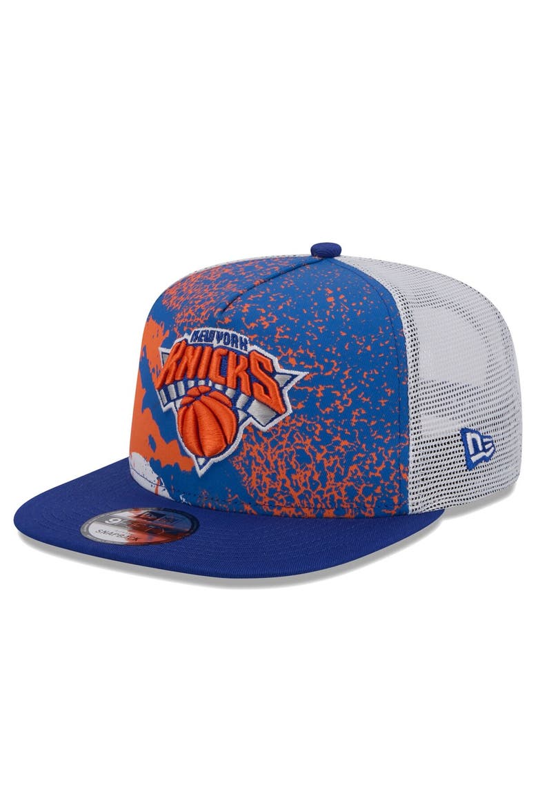 Men's New Era Blue New York Knicks Court Sport Speckle 9FIFTY Snapback Hat, Main, color, Blue
