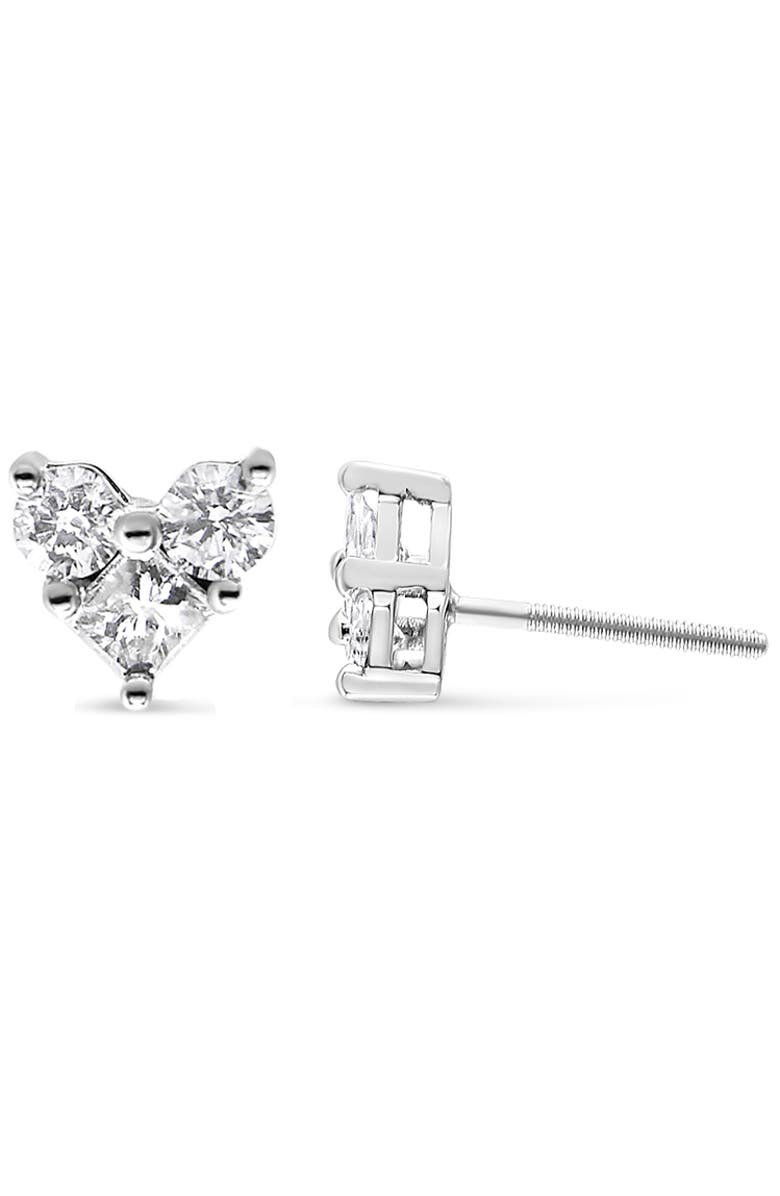 Haus of Brilliance 10K White Gold 1/2 Ct Diamond 3 Stone Trio Heart Stud Earring, Alternate, color, White