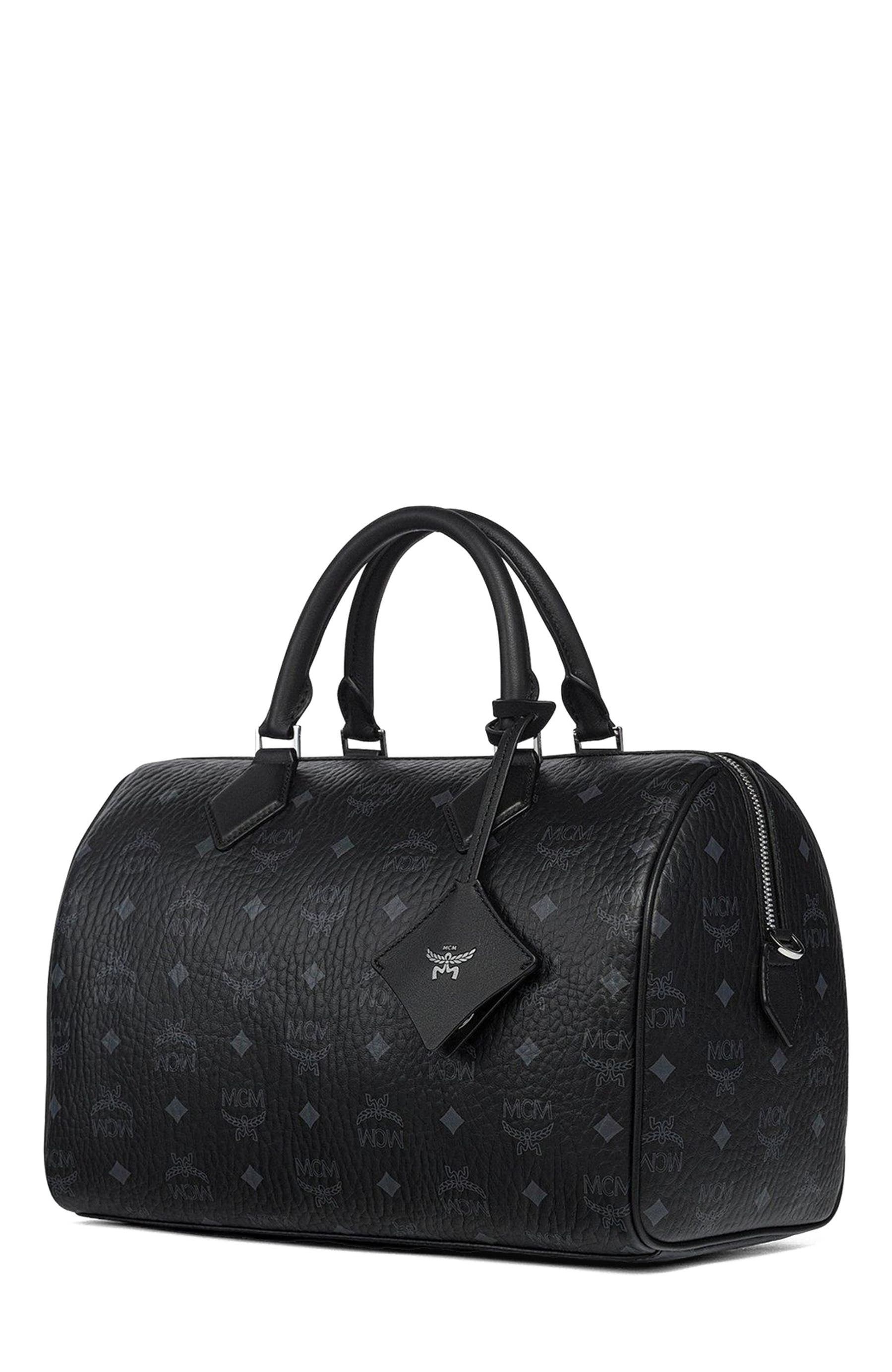 MCM Medium Ella Boston Bag in Visetos, Alternate, color, Black