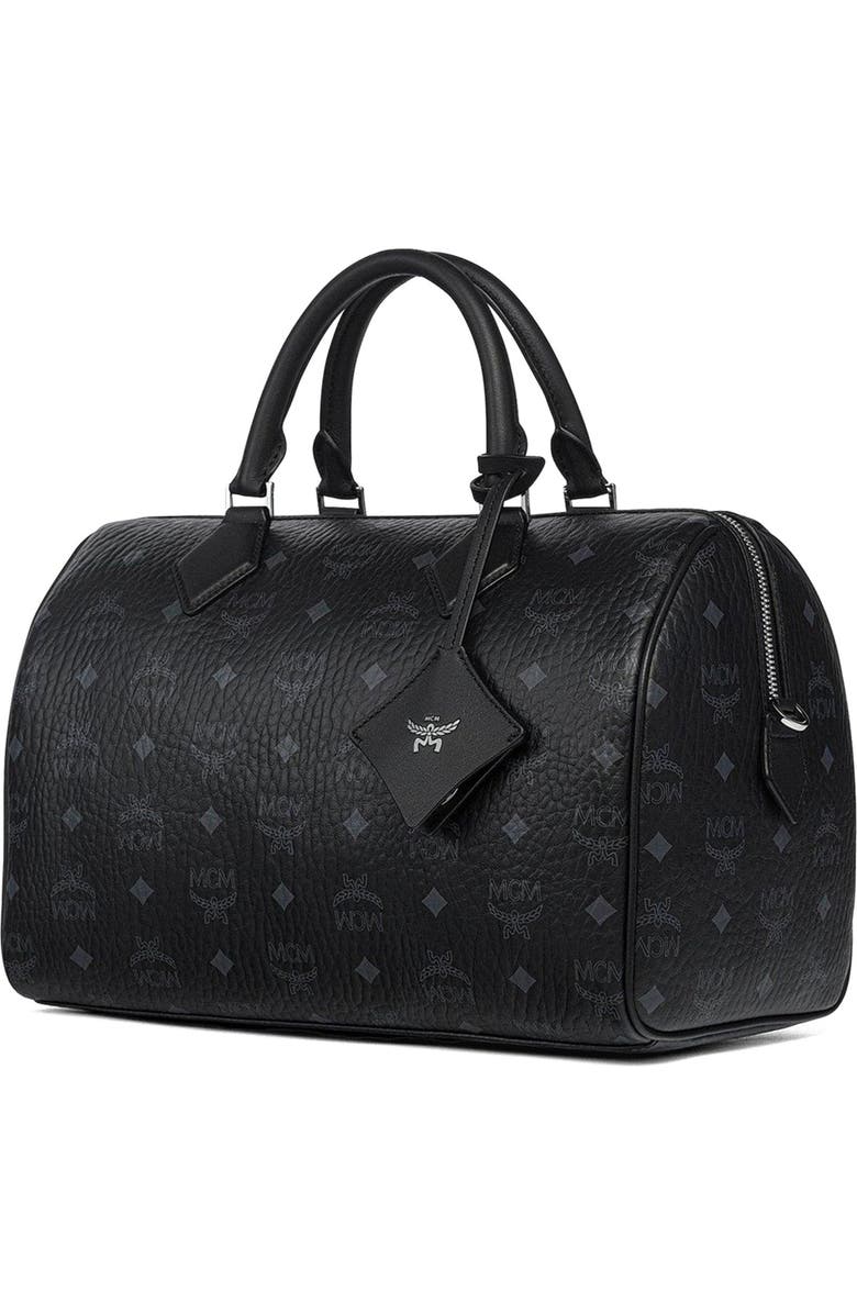MCM Medium Ella Boston Bag in Visetos, Alternate, color, Black