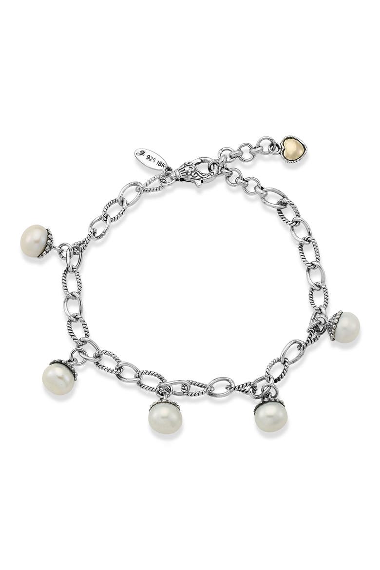 Freshwater Pearl Charm Bracelet, Main, color, WHITE