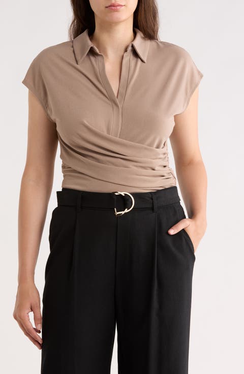 Ruched Wrap-Effect Knit Top