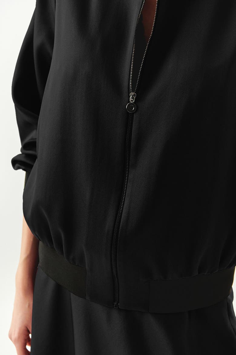 Lacey Satin Bomber Jacket, Alternate, color, BLACK