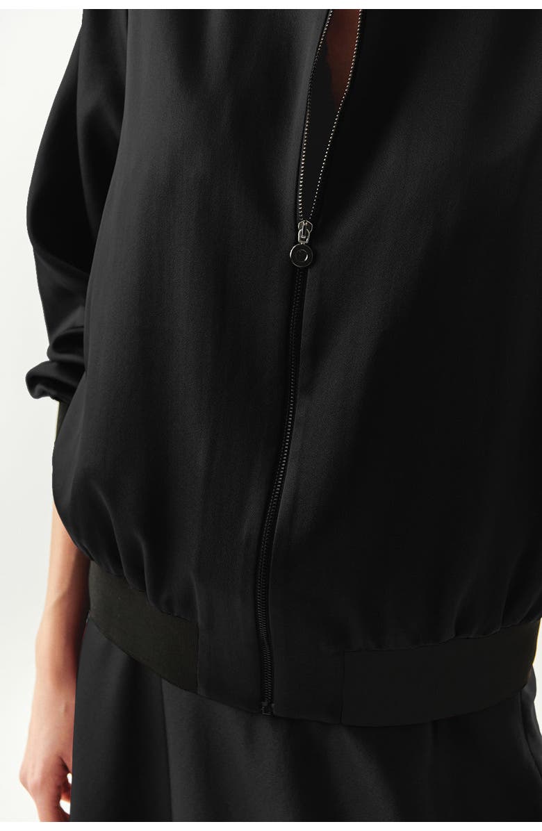 Exquise Lacey Satin Bomber Jacket, Alternate, color, Black