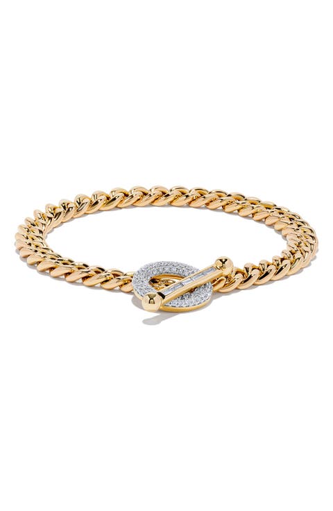 14K Yellow Gold Diamond Toggle Curb Chain Bracelet - 0.87ct.