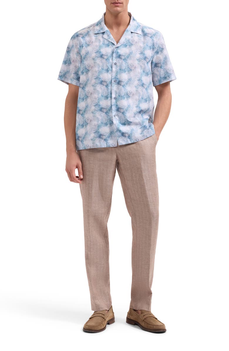 Bugatchi Jackson Palm Leaf Print Camp Shirt, Alternate, color, Teal