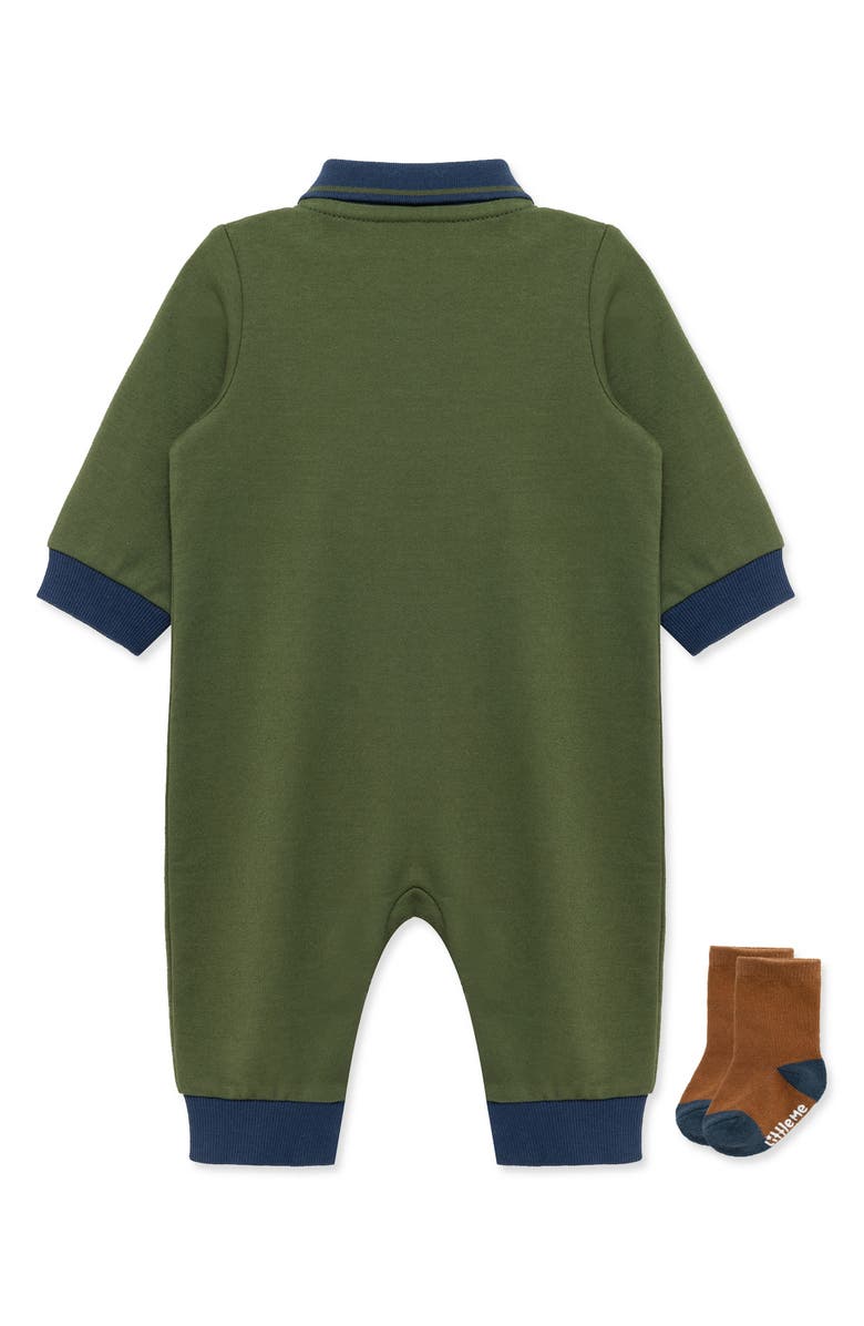 Little Me Football Romper & Socks Set, Alternate, color, Green