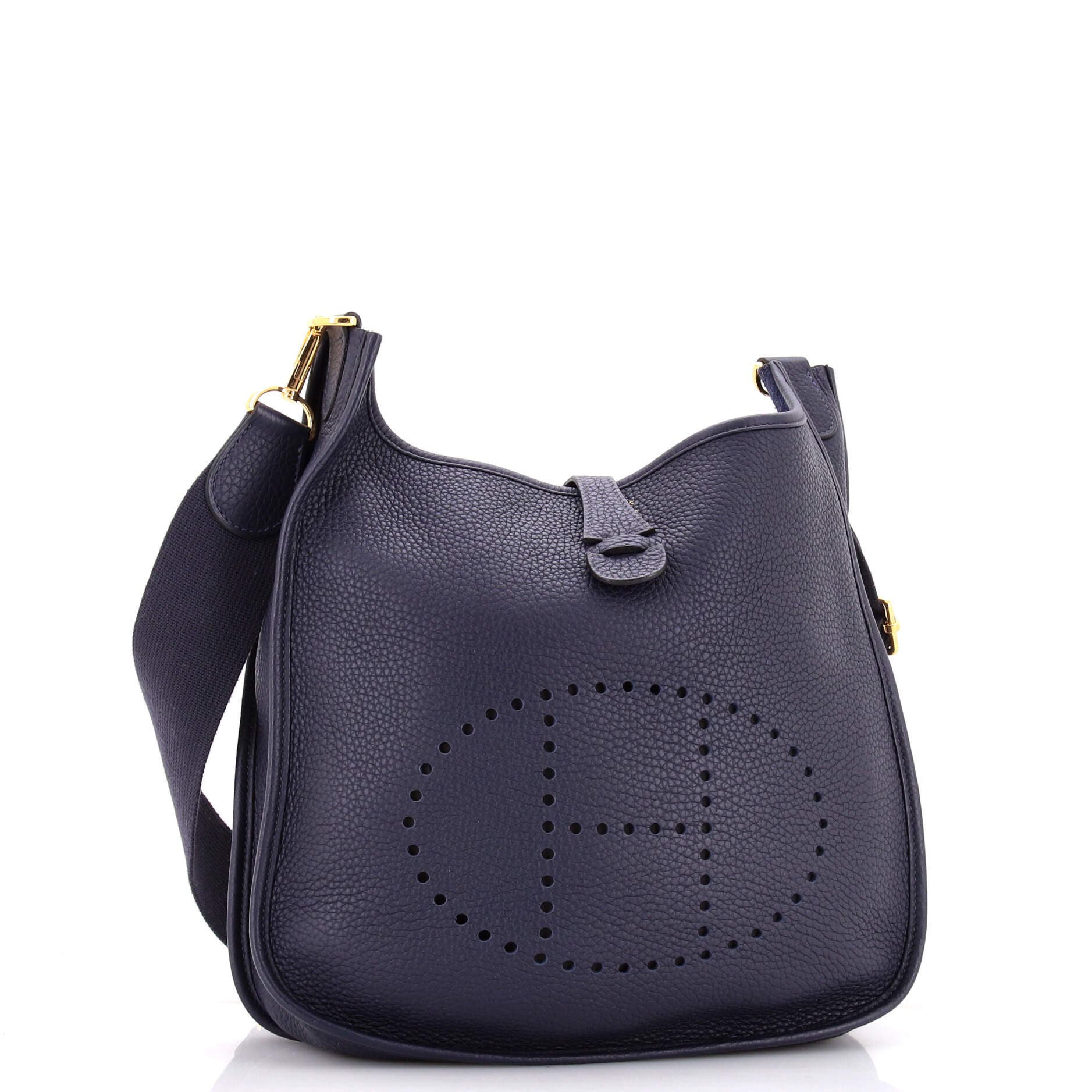Pre-Owned Hermes Evelyne Bag Gen III Clemence GM, Alternate, color, Bleu Nuit