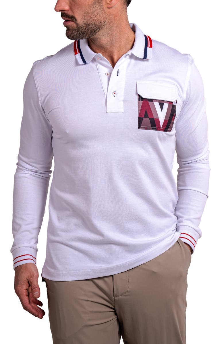 Maceoo Ascension 0081 Tipped Long Sleeve Polo, Alternate, color, White
