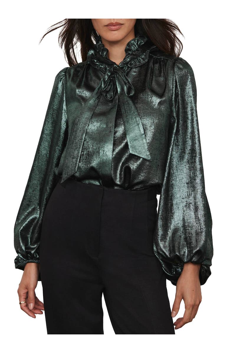 MINT VELVET Metallic Bow Blouse, Main, color, Green