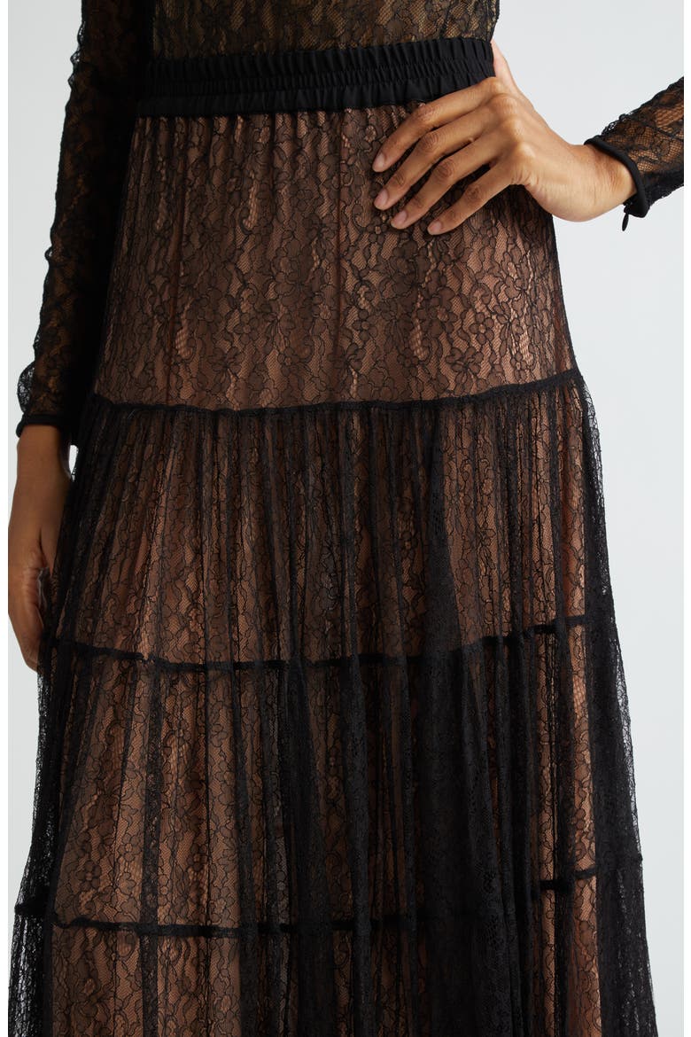 Chantilly Lace Tiered Skirt, Alternate, color, BLACK