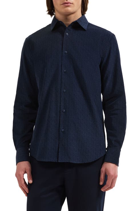 Alvin Shaped Fit Print Corduroy Button-Up Shirt