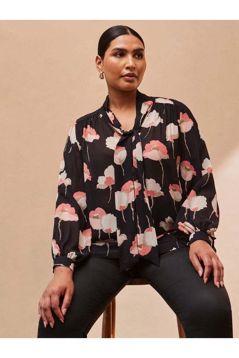 Floral Print High Neck Blouse, Alternate, color, Black