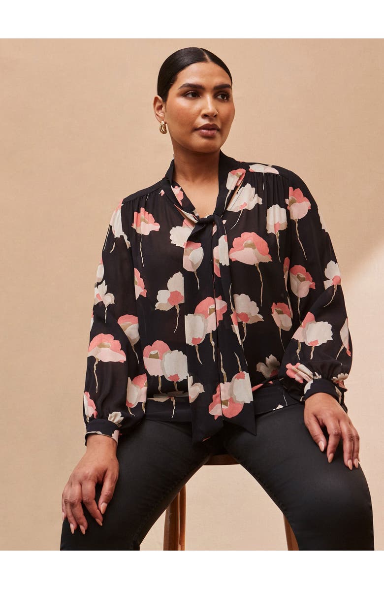 Live Unlimited Floral Print High Neck Blouse, Alternate, color, Black