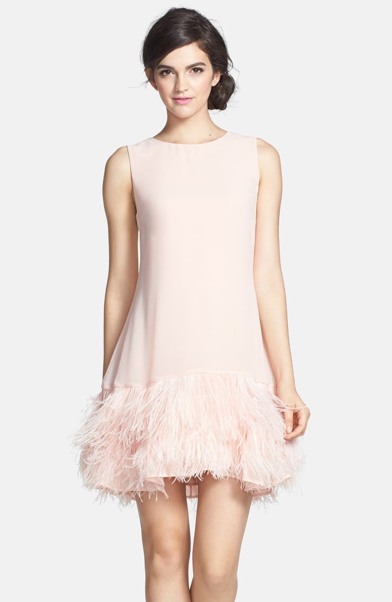 ERIN erin fetherston 'Phoebe' Ostrich Feather Hem Chiffon Shift Dress, Main, color,