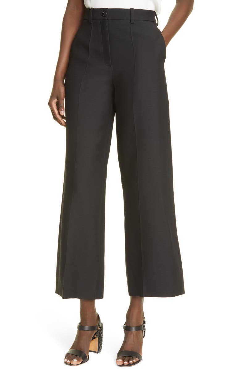Valentino High Waist Straight Leg Crop Virgin Wool & Silk Pants, Alternate, color,
