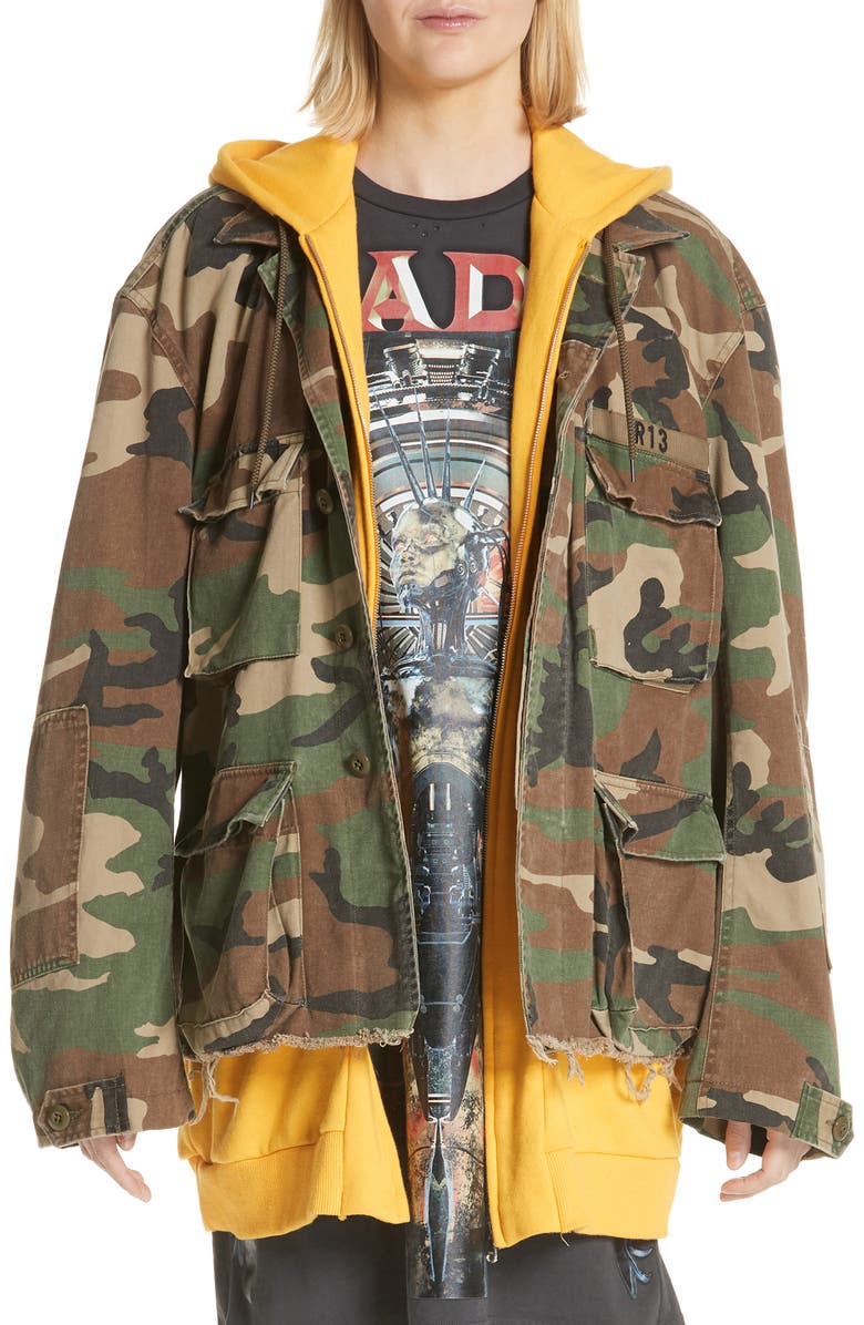R13 Camo Abu Jacket with Long Hoodie, Main, color, 