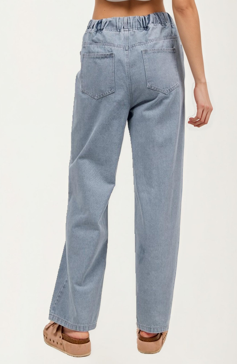 Knit and Lounge Relaxed Wide Leg Cutout Flower Denim Pants, Alternate, color, 