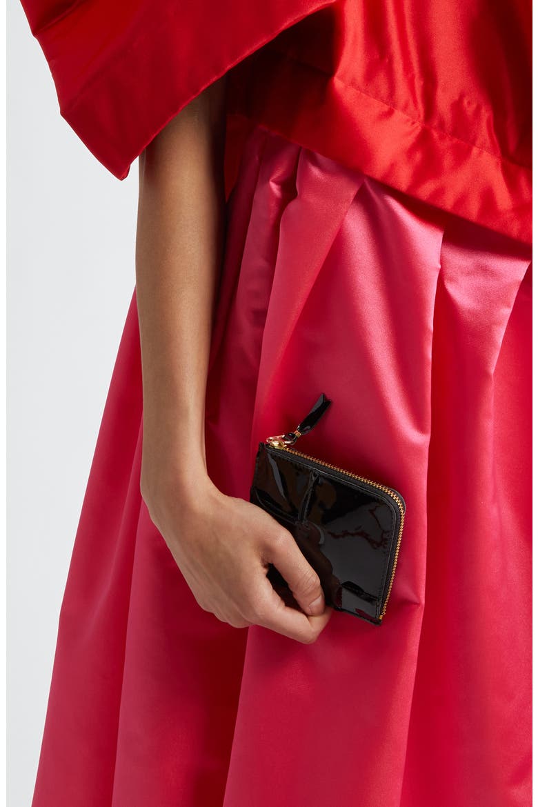 Patent Leather Half Zip Wallet, Alternate, color, BLACK