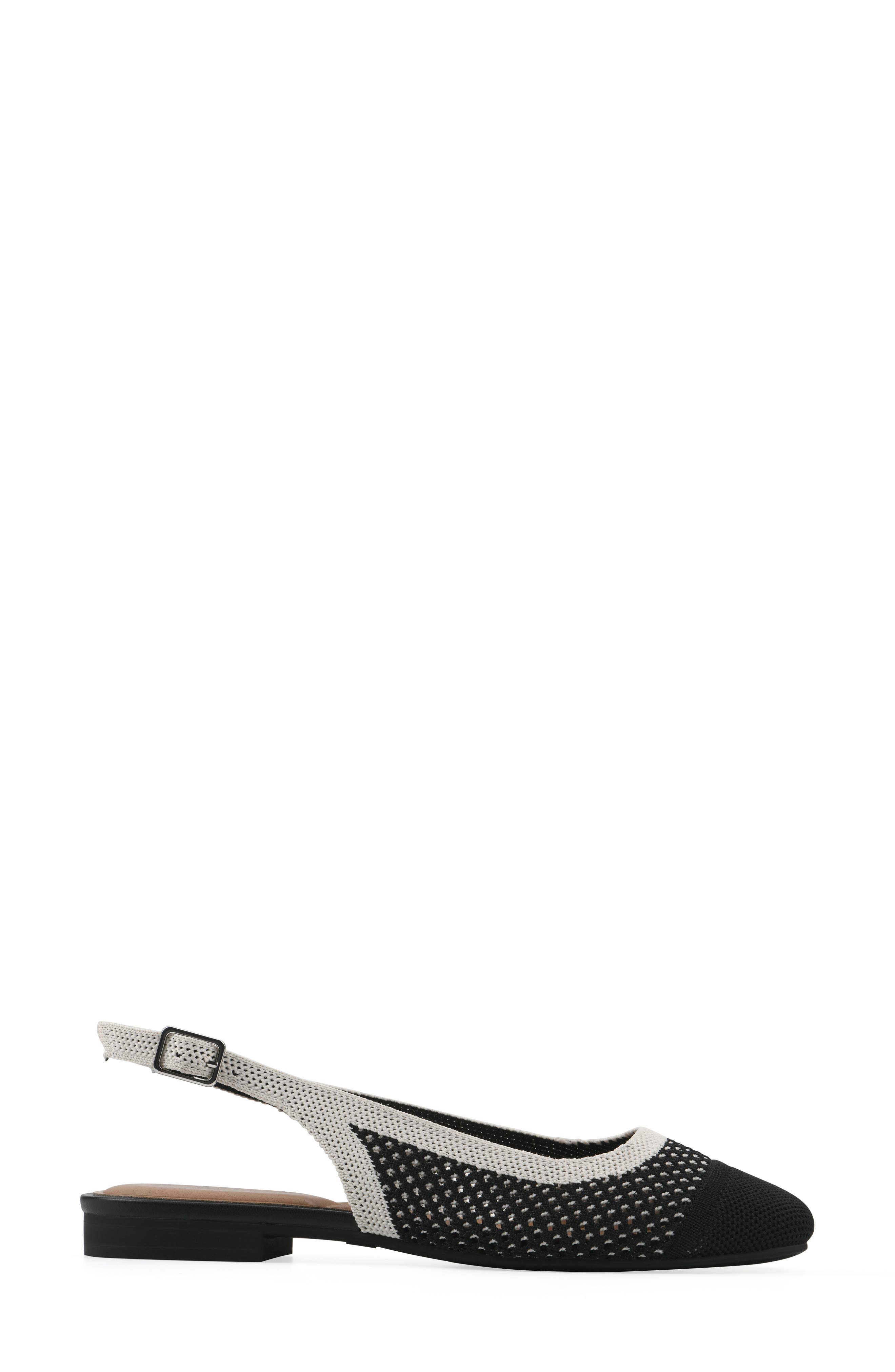 White Mountain Footwear Bonie Slingback Flat, Alternate, color, Black/ Cream Multi