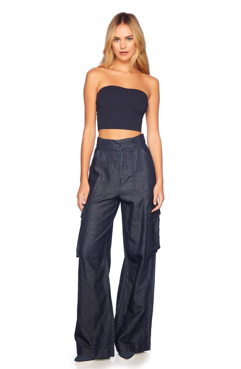 Susana Monaco Stretch Cotton & Linen Denim Cargo Pants, Alternate, color, Dark Denim