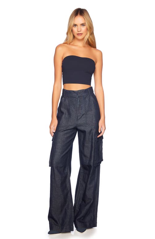 Susana Monaco Stretch Cotton & Linen Denim Cargo Pants In Blue