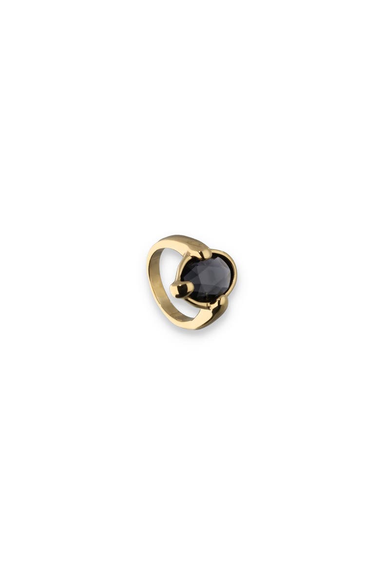 18K Gold-Plated Ring with Black Faceted Crystal, Alternate, color, Gold