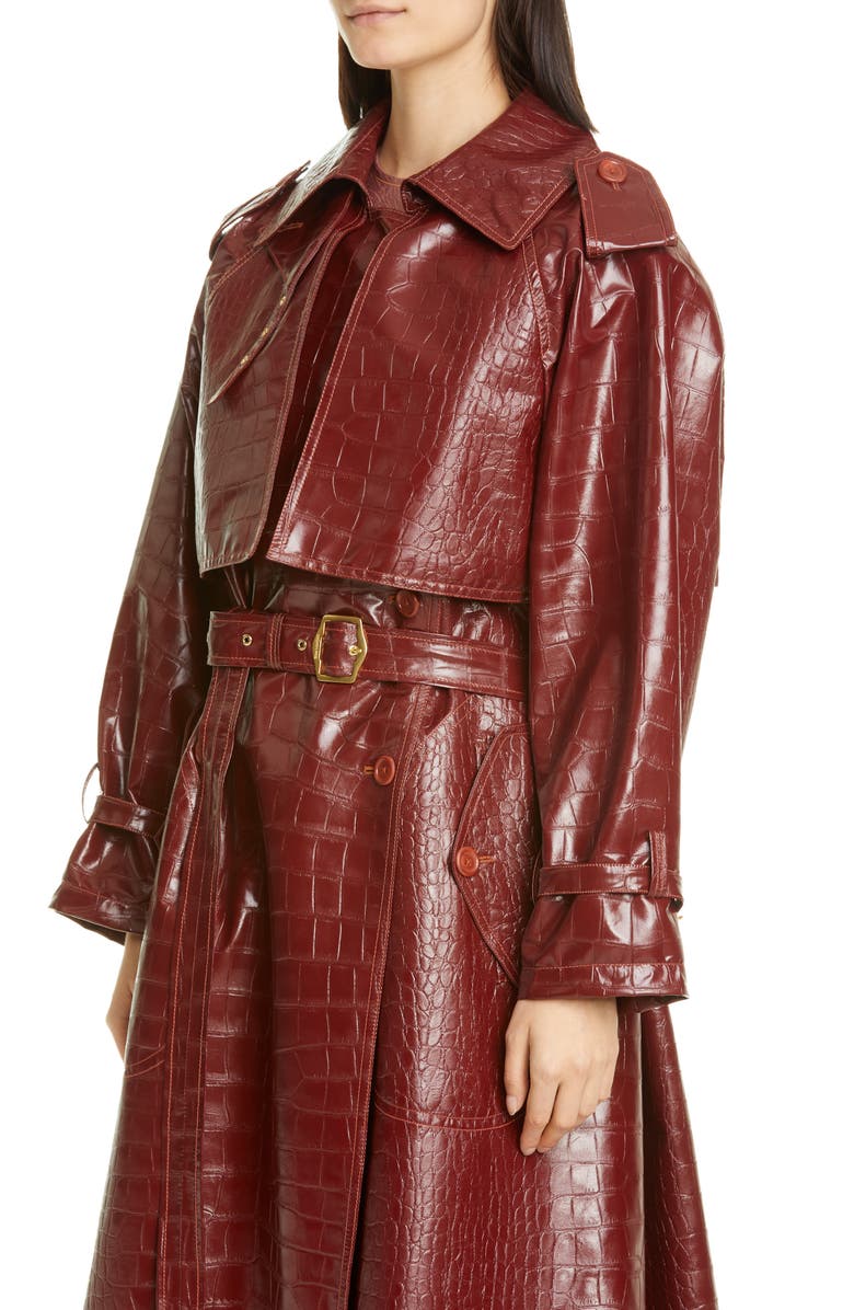 Sies Marjan Eva Alligator Embossed Faux Leather Trench Coat, Alternate, color, 