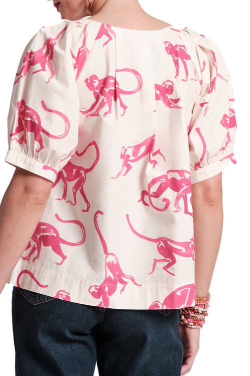 FRANCES VALENTINE FRANCES VALENTINE ZONDA TOP PINK MONKEY PRINT COTTON