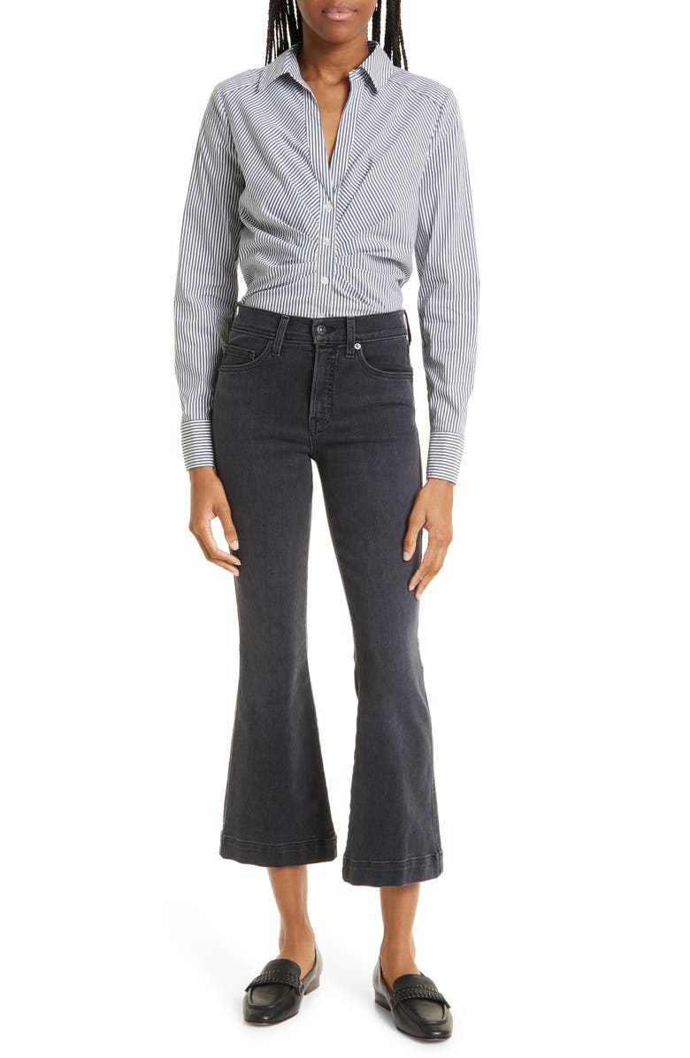 Veronica Beard Unity Stripe Stretch Cotton Blend Button-Up Shirt, Alternate, color, 