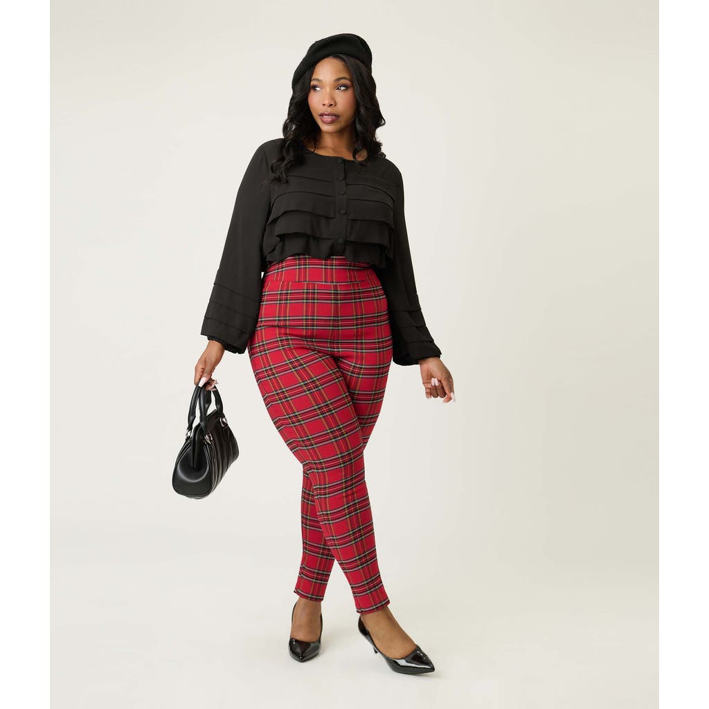 Unique Vintage Plus Size Rizzo Cigarette Pants In Red