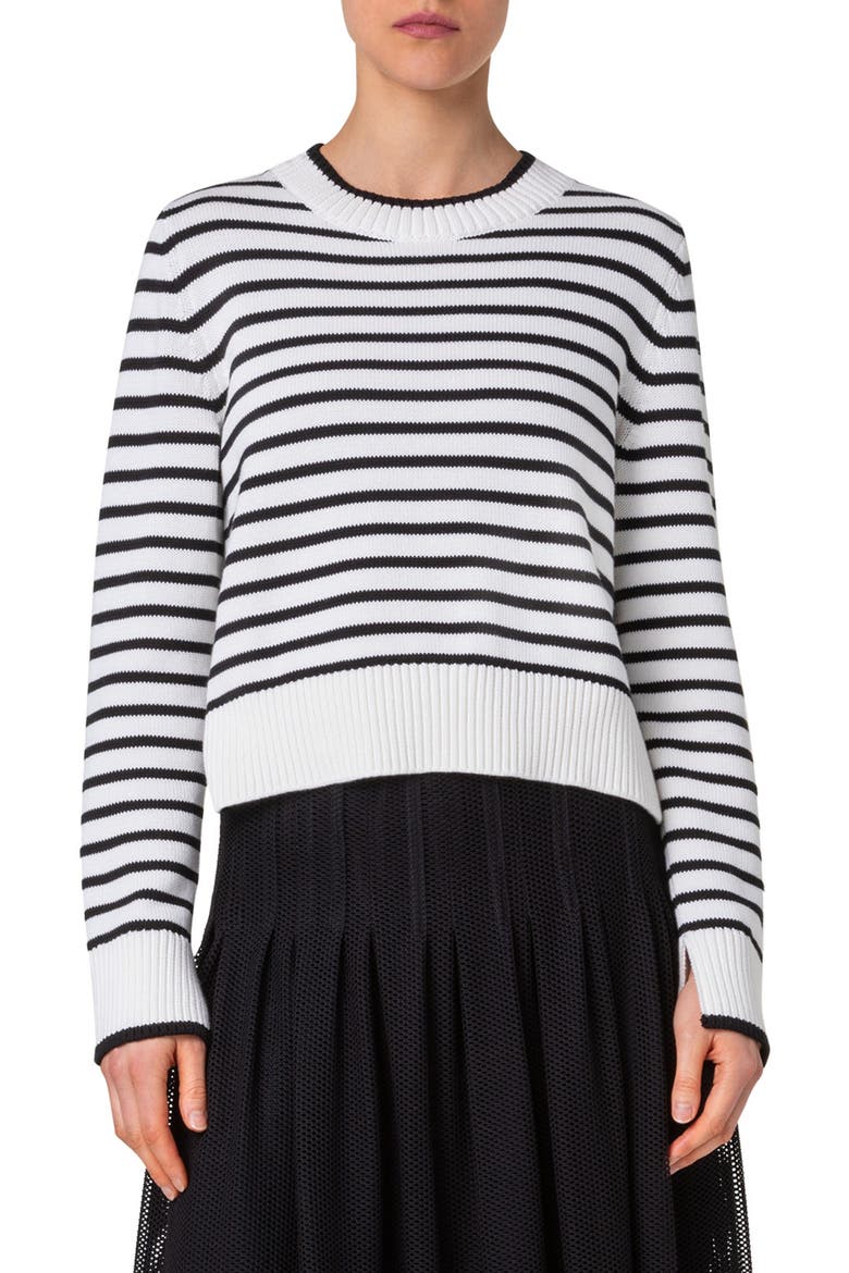 Stripe Boxy Cotton Sweater, Main, color, CREAM-BLACK