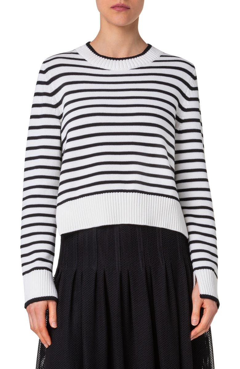 Akris punto Stripe Boxy Cotton Sweater, Main, color, 