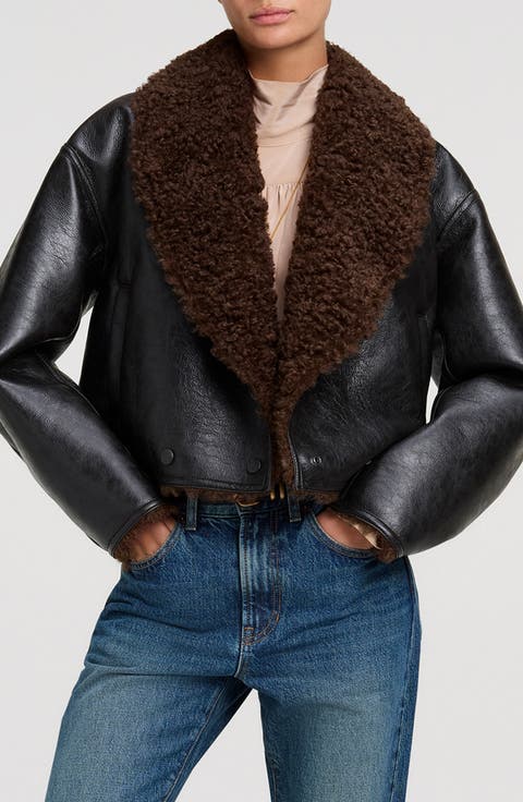 Stella Faux Leather Jacket with Faux Shearling Collar