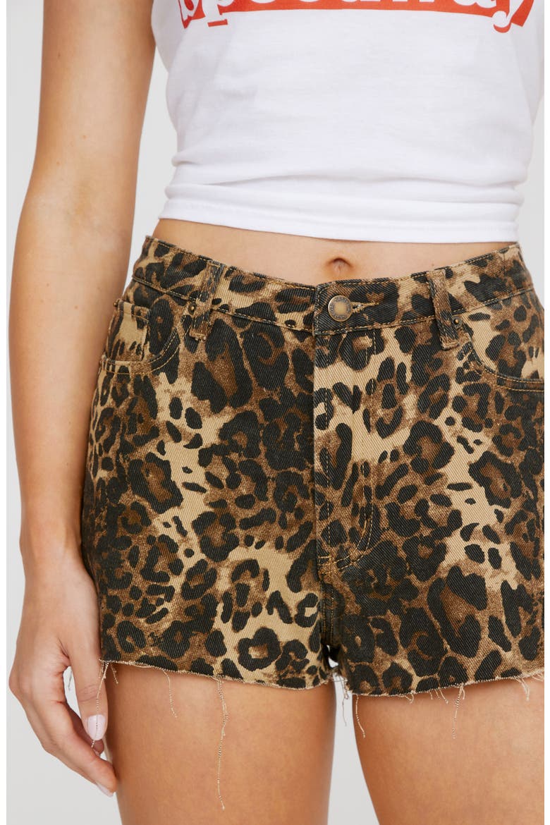 Leopard Print Denim Cutoff Shorts, Alternate, color, LEOPARD