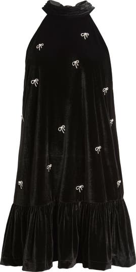 CeCe Rhinestone Bow Sleeveless Velvet Dress Nordstrom