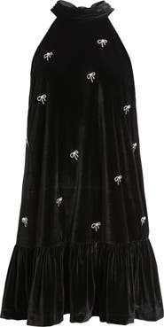 CeCe Rhinestone Bow Sleeveless Velvet Dress