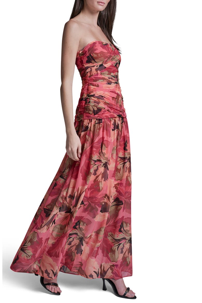 Strapless Floral Ruched Bodice Maxi Dress, Alternate, color, BELLINI BLUSH MULTI