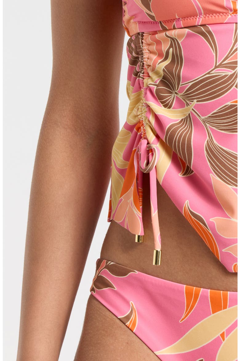 Ruched Side Bandeau Tankini Top, Alternate, color, PINK MULTI