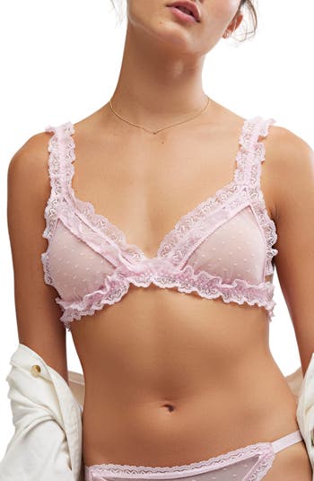 Pretty Polly Women's Heart Mesh Underwired Triangle Bra | Deep Plunge, Support Up To E Cup, Ruffle Strap & Rosebud Detail
