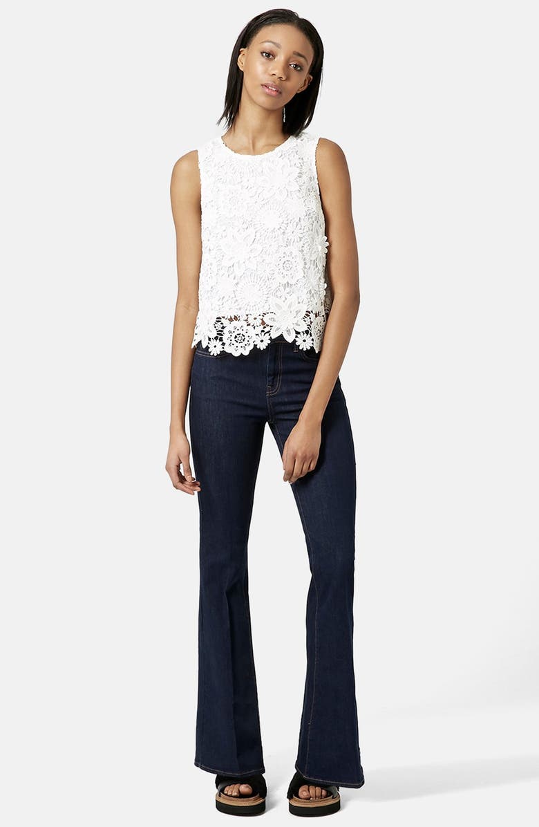 Topshop Floral Crochet Shell Top, Alternate, color, 