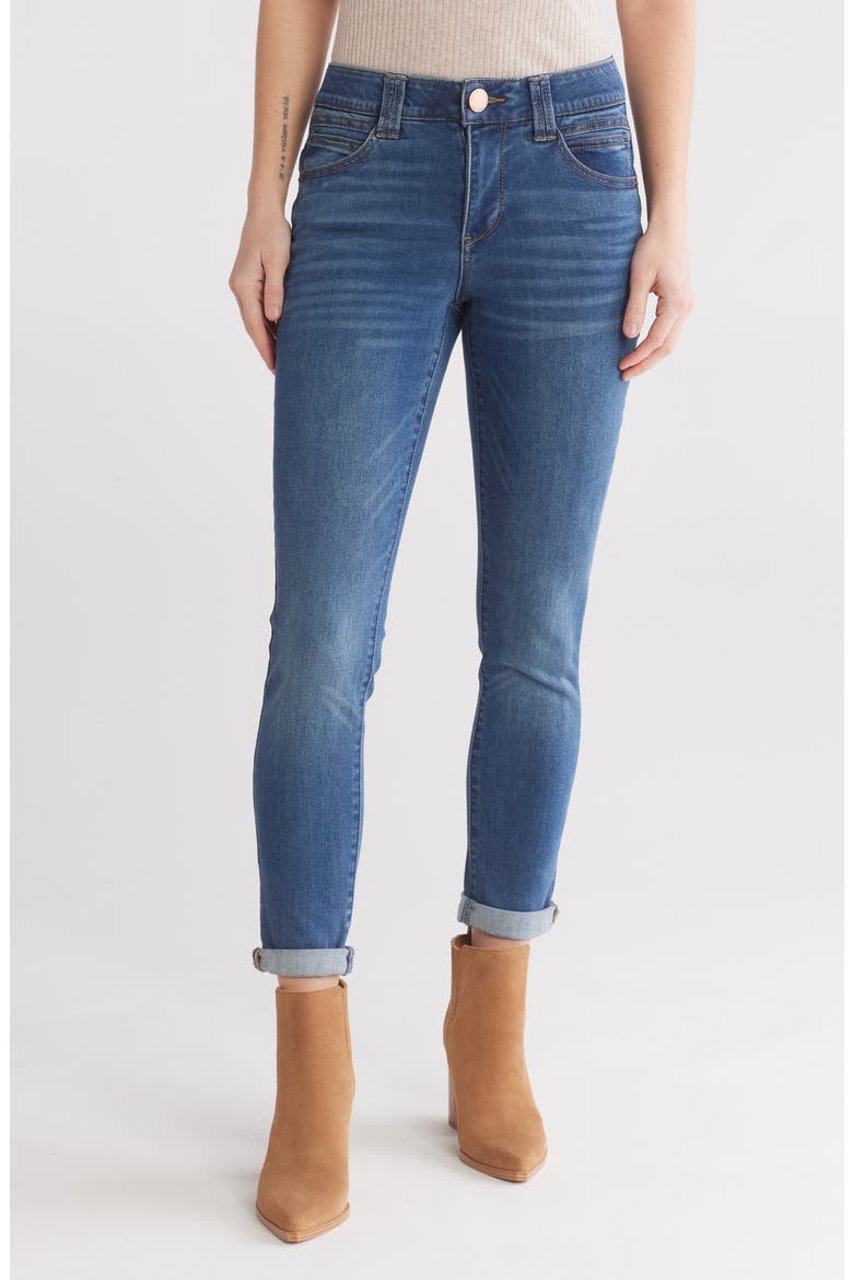 Ankle Skimmer Roll Cuff Skinny Jeans, Main, color, MID BLUE