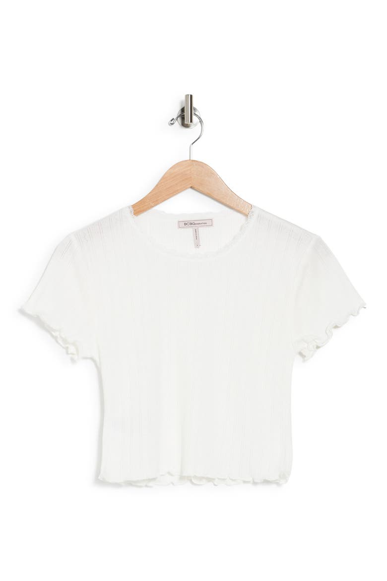 Pointelle Knit Crop T-Shirt, Alternate, color, WHITE