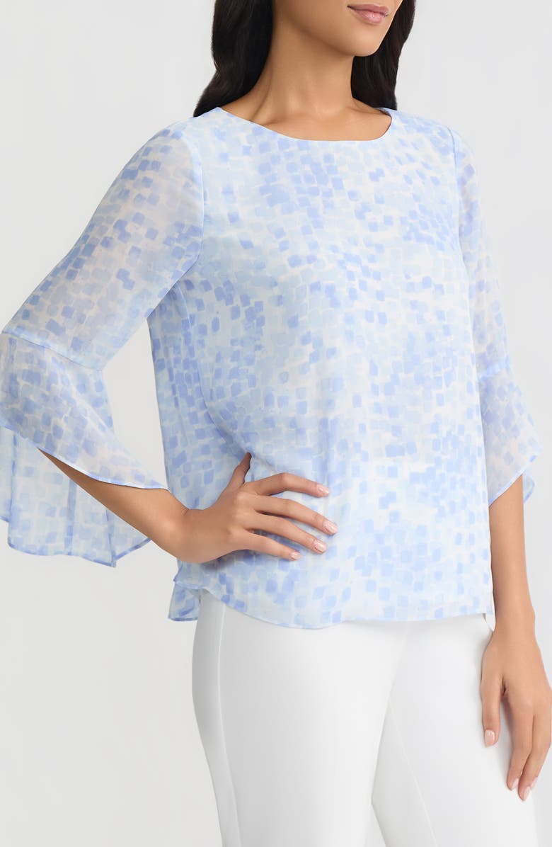 KASPER Ruffle Sleeve Top, Alternate, color, Paris Bleu Multi